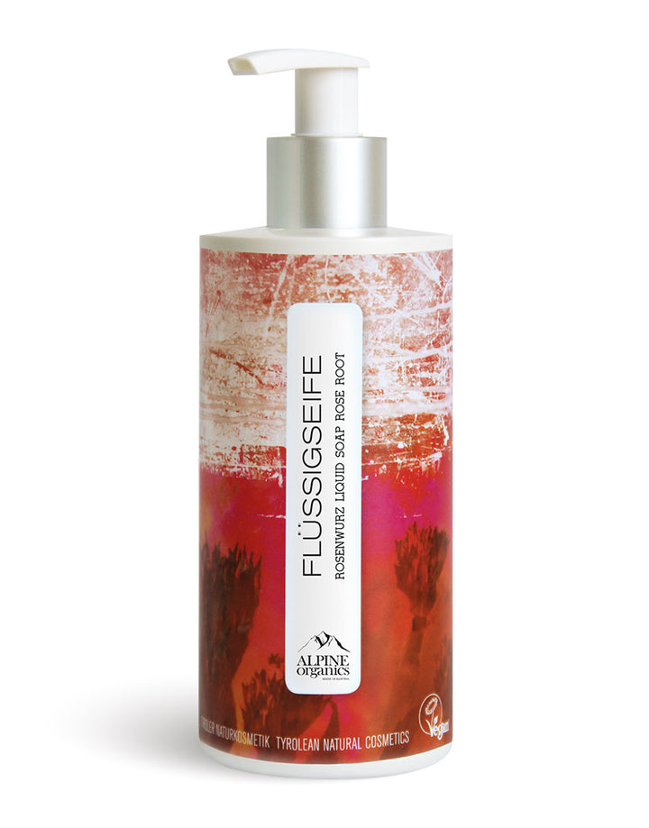 Flüssigseife mit Rosenwurz für sanftes Händewaschen | Bio & Vegan: ALPINE organics Pumpflasche mit veganer, feuchtigkeitsspendender Handseife, Tiroler Naturkosmetik, duftet zart nach Rosenwurz.