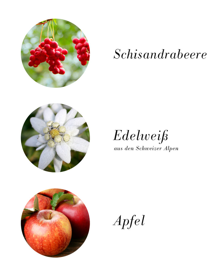 Detox-Tagescreme mit Schisandabeeren-Extrakt, Edelweiß aus den Schweizer Alpen und Apfel, bietet Schutz vor Umwelteinflüssen und fördert ein strahlendes Hautbild. Bio, vegan.