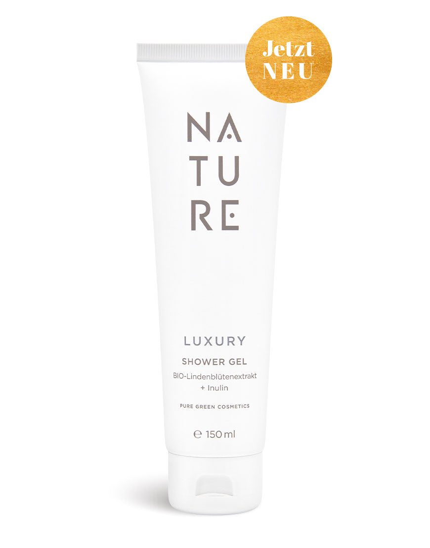 NATURE Luxury Duschgel mit Lindenblütenextrakt & Vitamin E, 150 ml Tube, Bio & Vegan, mit Jetzt NEU Badge, für gründliche Reinigung und seidig-weiche Haut.
