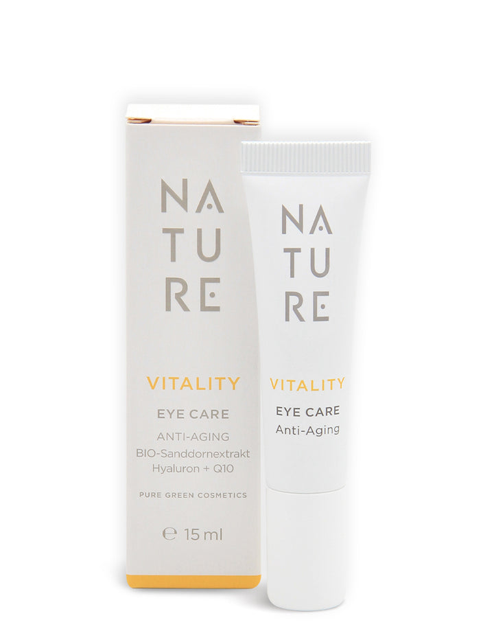 Vitality Augencreme mit Sanddornextrakt & Q10 für strahlende & regenerierte Augenpartie, 15 ml Tube und Box, Bio & Vegan Naturkosmetik, Anti-Aging Pflege.