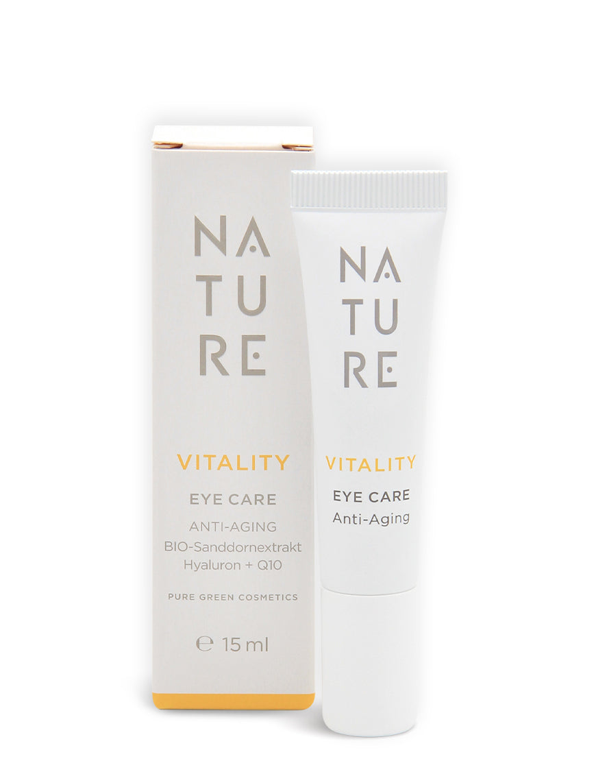 Vitality Augencreme mit Sanddornextrakt & Q10 für strahlende & regenerierte Augenpartie, 15 ml Tube und Box, Bio & Vegan Naturkosmetik, Anti-Aging Pflege.