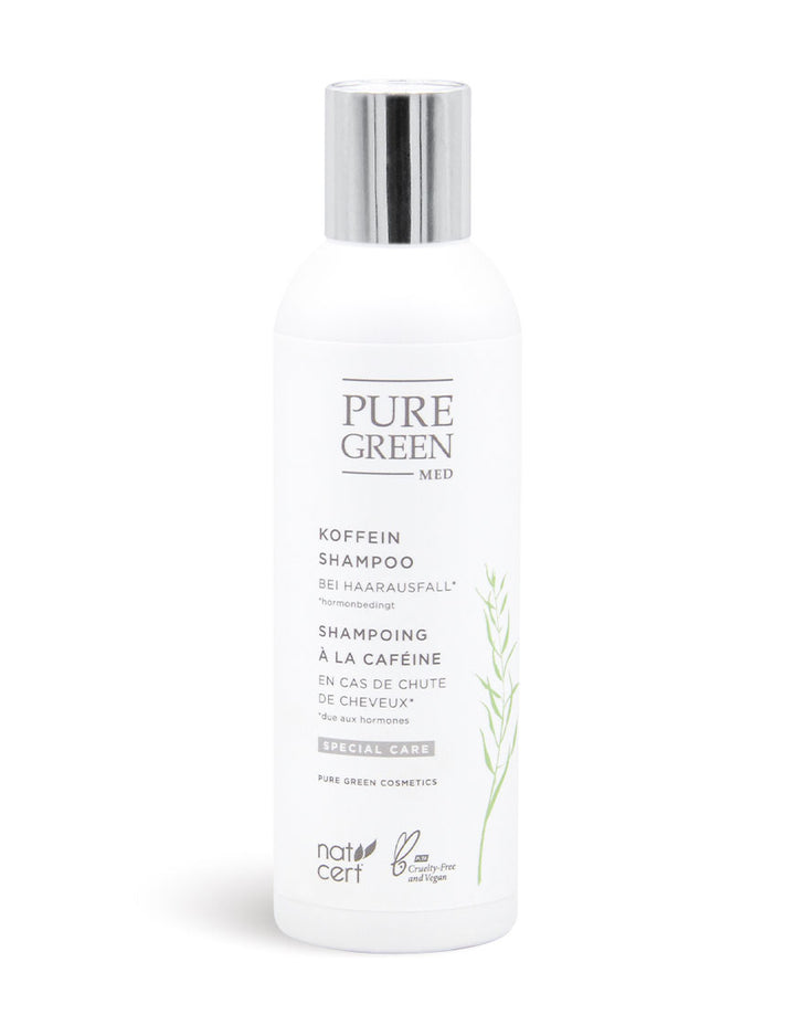 Koffein-Shampoo mit Koffein & Betain für kräftigeres Haar & reduzierten Haarausfall, Bio & Vegan; weiße Flasche, zertifiziert natürlich, tierversuchsfrei.