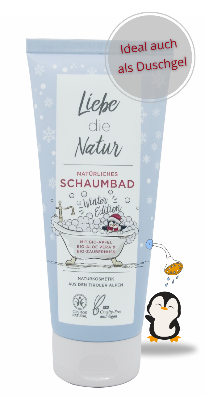 Schaumbad Winter Edition mit BIO Apfelsaft & BIO Aloe Vera für ein wohliges Badeerlebnis, auch als herrliches Duschgel geeignet | Vegan
