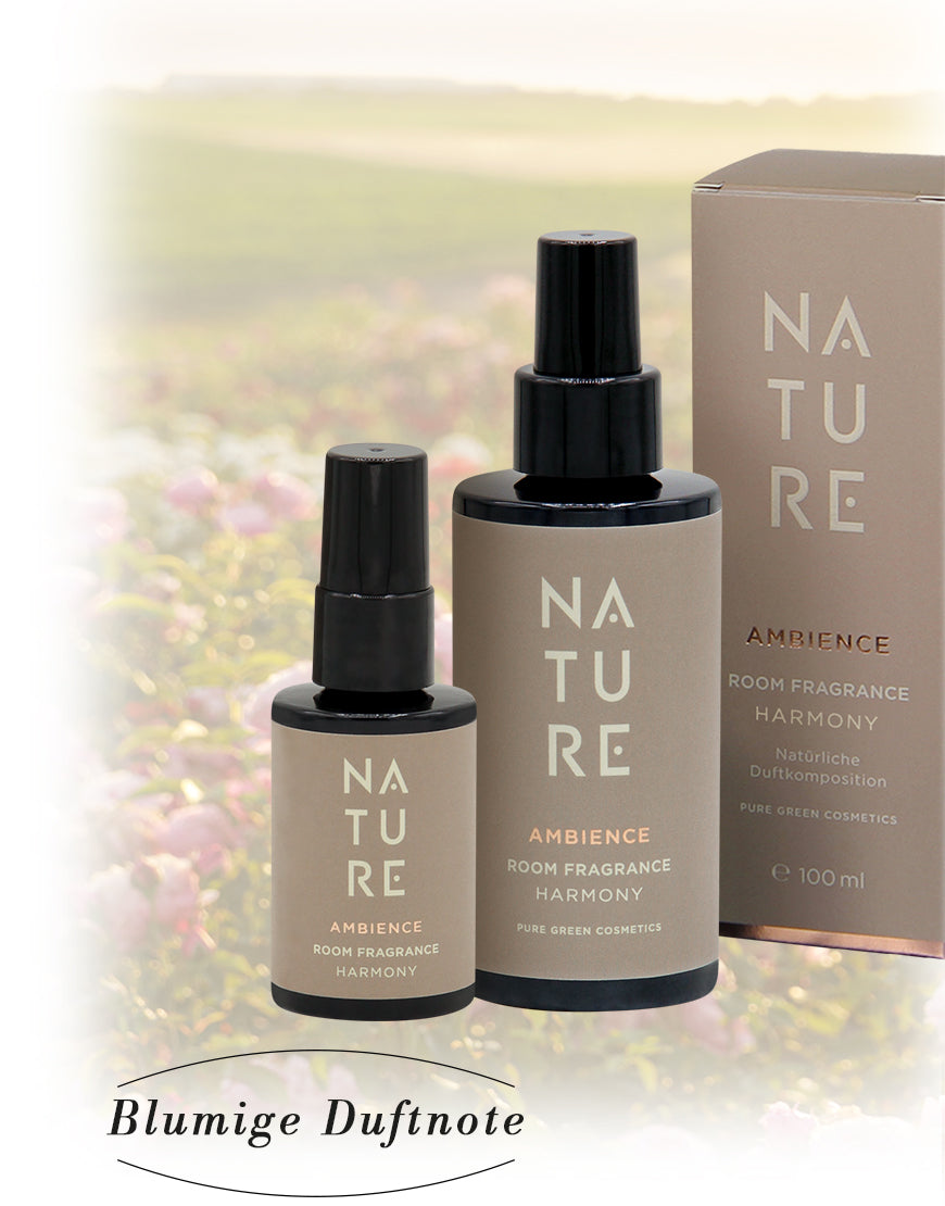 Zwei NATURE Ambience Sprayflaschen und Box, Raumduft mit Wildrosen & Süßorangen für harmonisierende & aufheiternde Atmosphäre, 100 ml, Blumige Duftnote, Bio & Vegan.