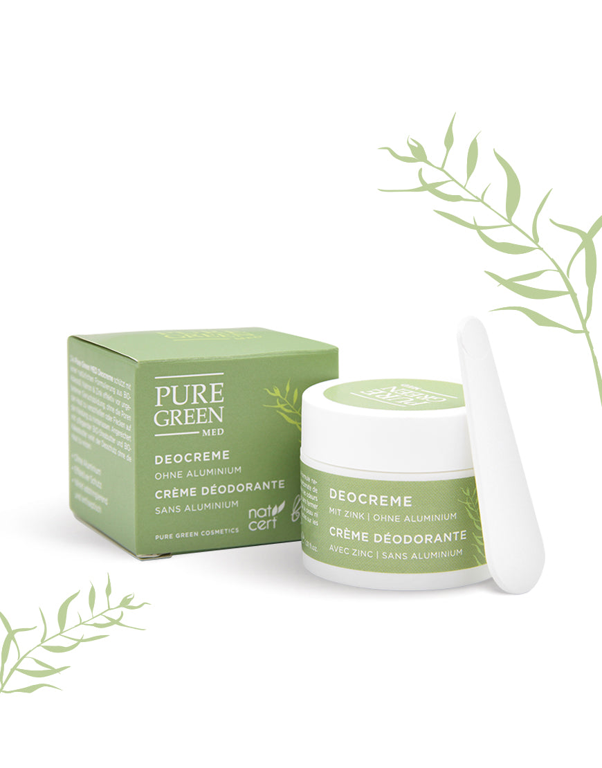 Deocreme mit Kokosöl & Zink für langanhaltenden Schutz & zarte Achselhaut | Bio & Vegan: Grünes Set mit Dose, Karton und Spatel, aluminiumfrei.