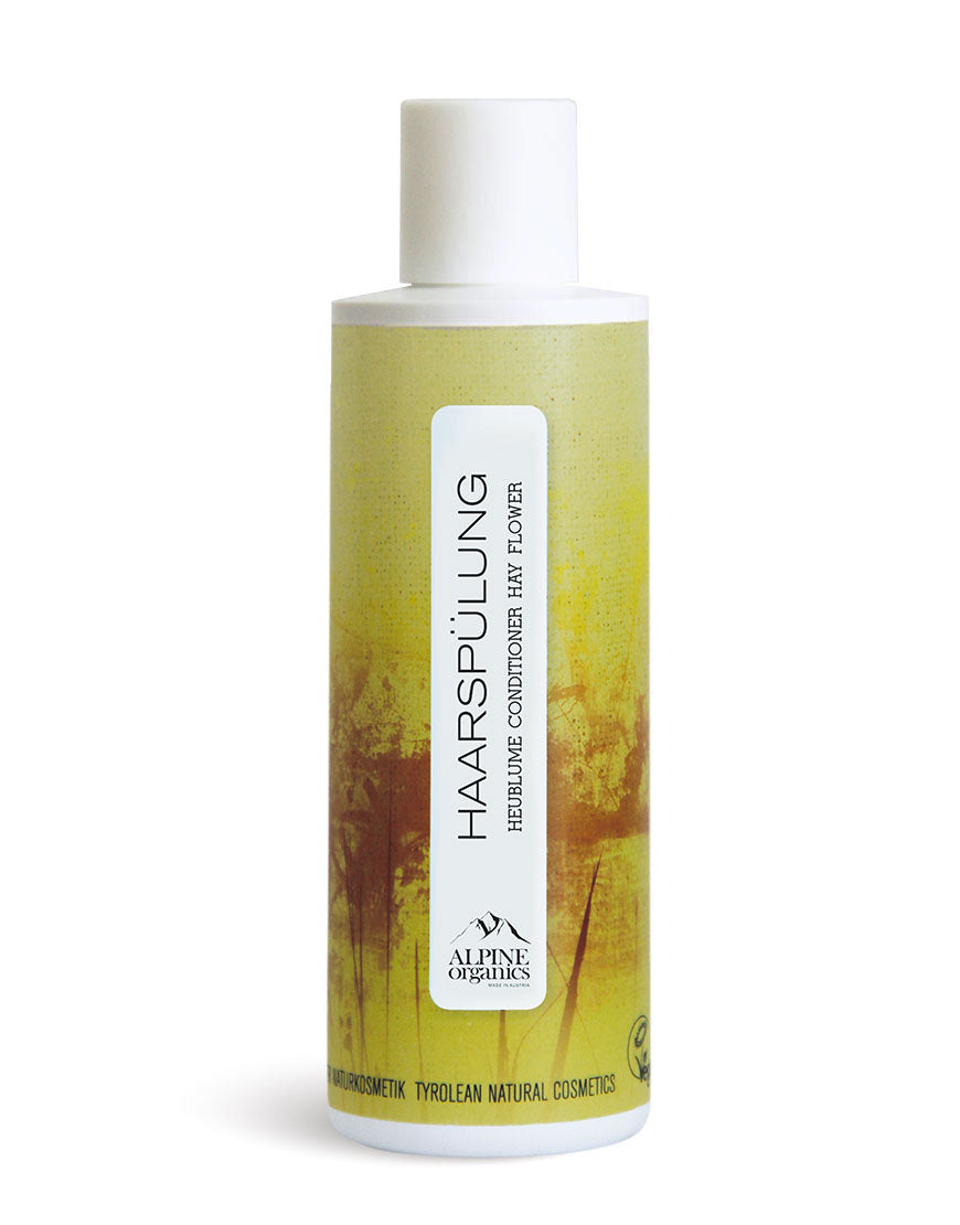 Haarspülung mit Heublume & Haselnussöl für glänzende & geschmeidige Haare | Bio & Vegan: Flasche von Alpine Organics, Tiroler Naturkosmetik, feuchtigkeitsspendend, 100% vegan.