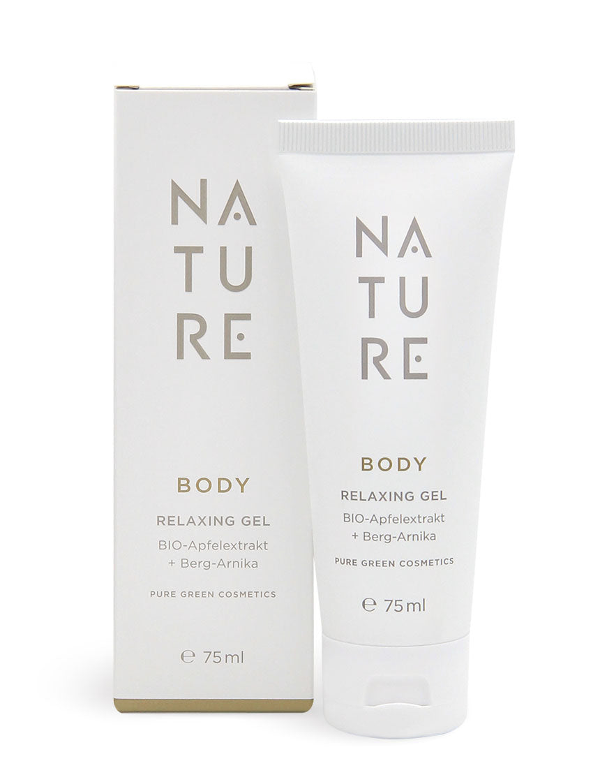 75 ml Tube und Box von NATURE Relaxing Gel mit Berg-Arnikaextrakt und Lavandinöl, ideal zur Muskelentspannung und Erfrischung. Bio und vegan aus Österreich.