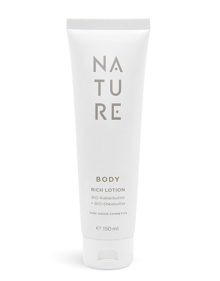 Geschenkset mit Bodylotion & Duschgel für gepflegte Haut & verwöhnenden Duft | Bio & Vegan: Weiße Tube NATURE Body Rich Lotion mit BIO-Kakaobutter und BIO-Sheabutter.