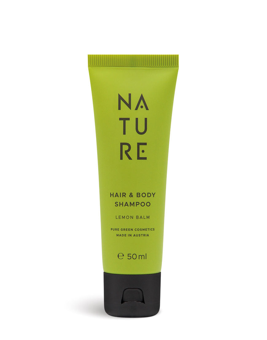50 ml NATURE 2-in-1 Shampoo & Duschgel mit Zitronenmelisse, Bio & Vegan, im grünen Tube, dermatologisch getestet für geschmeidiges, gepflegtes Haar und Körperpflege.