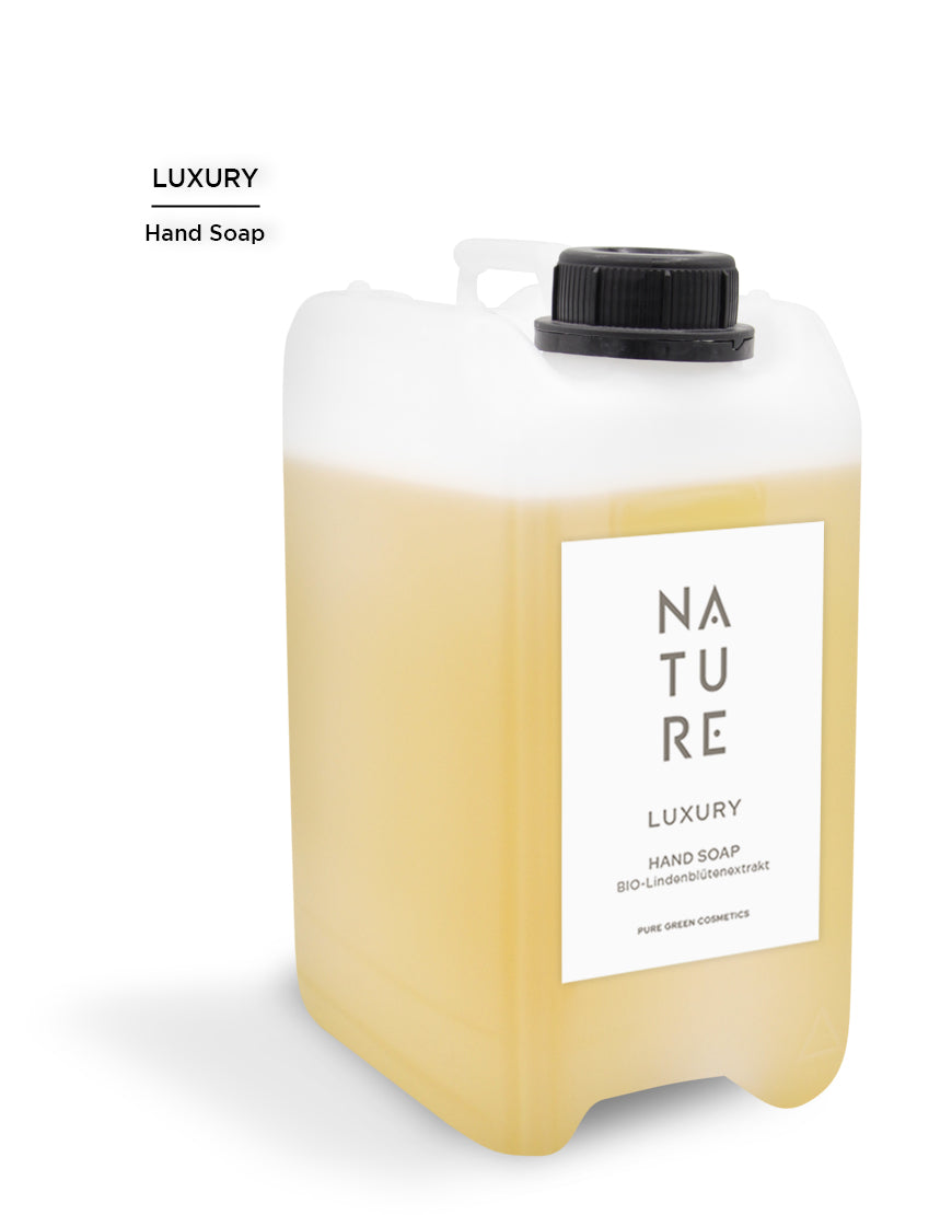 3-Liter-Kanister mit NATURE Luxus-Handseife, angereichert mit Bio-Lindenblütenextrakt und Vitamin E, für gründliche Reinigung und seidige Haut.