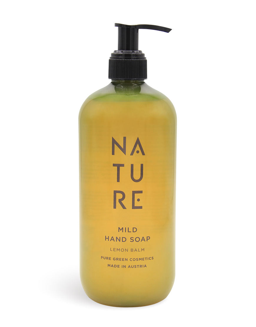 Pumpspender-Flasche mit Handseife mit Sonnenblumenöl & Lindenblütenextrakt für sanfte Reinigung & ein erfrischendes Hautgefühl, Bio, vegan, von Pure Green Cosmetics, Lemongeschmack.