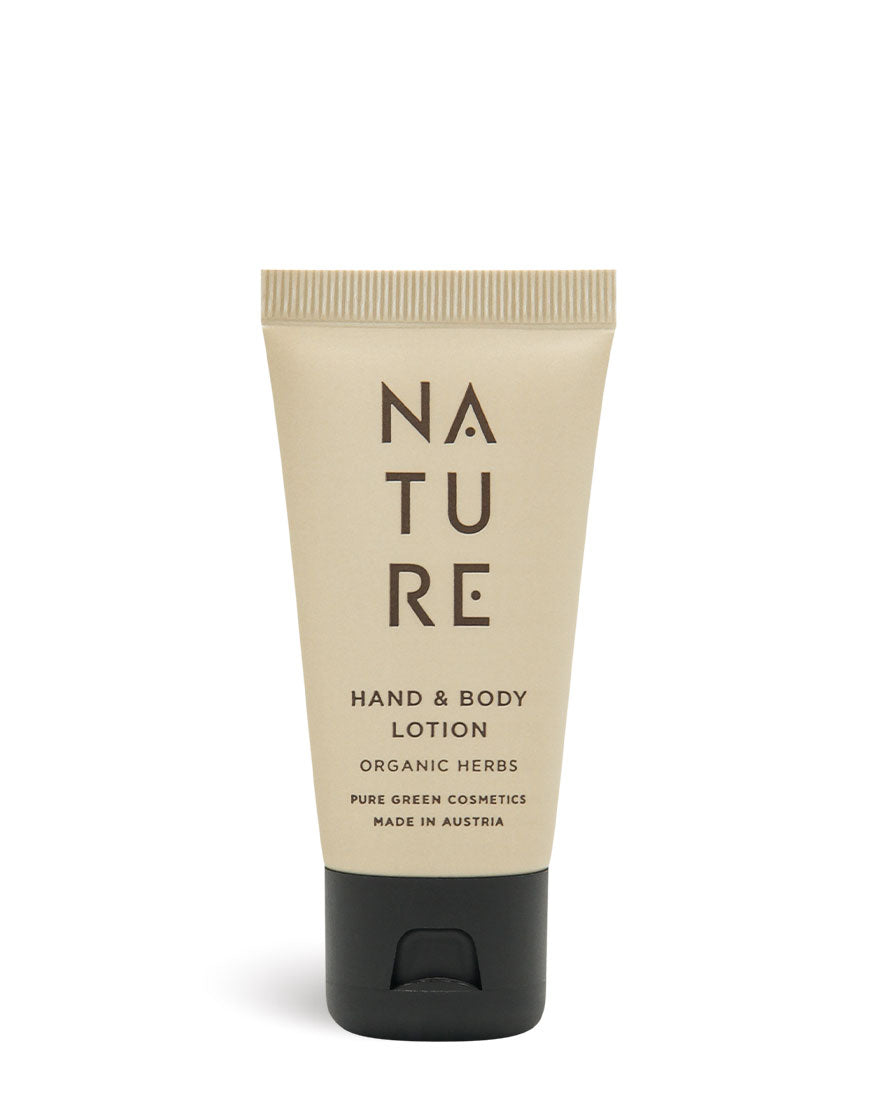 Tube der Bodylotion mit Alpenkräutern für eine gepflegte und gesunde Haut, Bio & Vegan, von Pure Green Cosmetics, mit dermatologisch bestätigter Hautverträglichkeit.