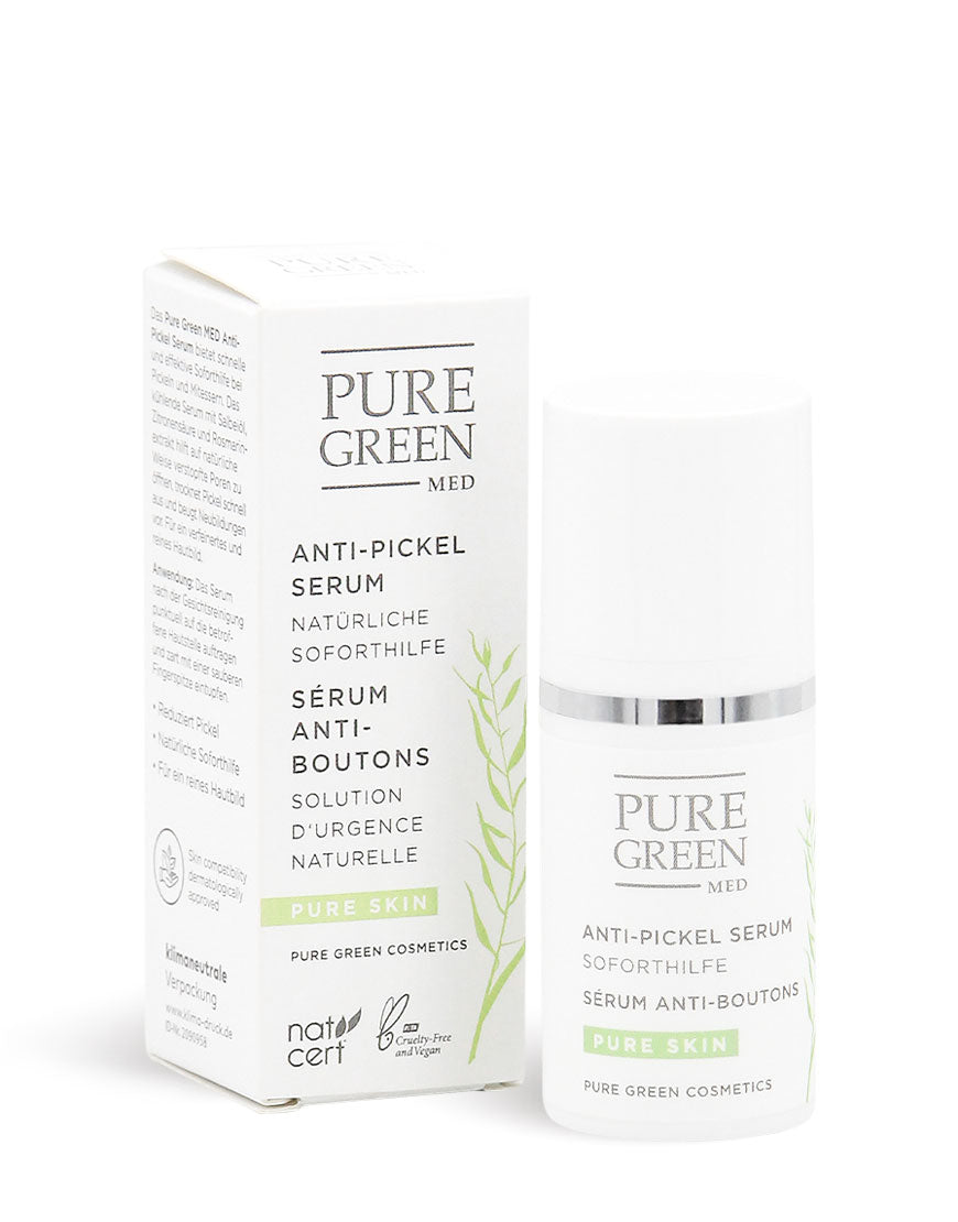 Anti-Pickel-Serum mit Salbeiöl & Zitronensäure, schnelle Soforthilfe gegen Pickel, im weißen Pumpflakon mit passender Box, Bio-zertifiziert, vegan, Pure Skin Linie.
