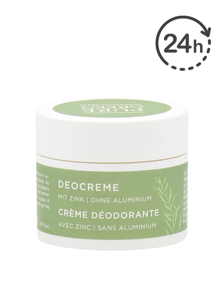Deocreme mit Kokosöl & Zink, bietet 24h Schutz, aluminiumfrei, natürliche Inhaltsstoffe, hautverträglich, zertifizierte Naturkosmetik aus Österreich, ideal nach Rasur, auf kleinem Cremetopf.