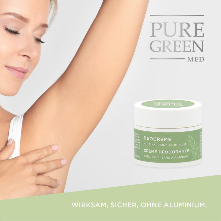 Deocreme mit Kokosöl & Zink für langanhaltenden Schutz & zarte Achselhaut. Frau zeigt Achsel. Wirksam, sicher, ohne Aluminium. Zertifizierte Naturkosmetik aus Österreich.
