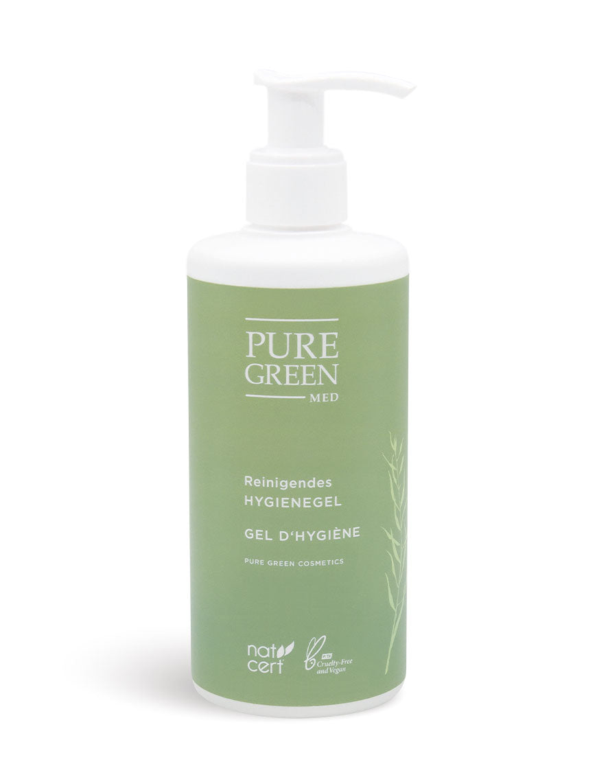 Hygienegel mit pflanzlichen Inhaltsstoffen & pflegendem Glycerin für effektive Handhygiene & sanfte Pflege, zertifiziert vegan und cruelty-free, in einer pumpbaren Flasche.