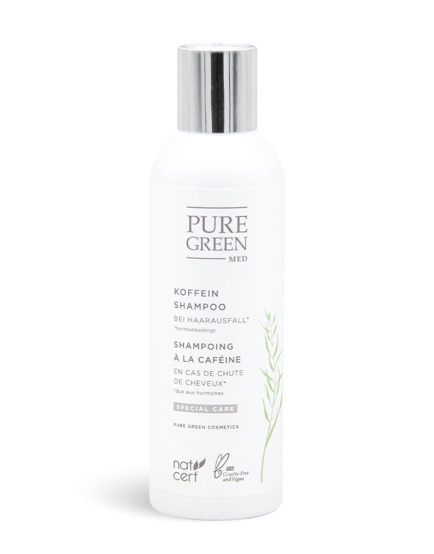 Koffein-Shampoo mit Koffein & Betain für kräftigeres Haar & reduzierten Haarausfall, Bio & Vegan; weiße Flasche, zertifiziert natürlich, tierversuchsfrei.