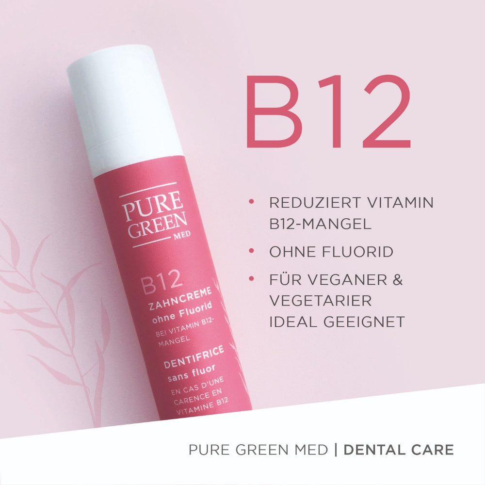 Fluoridfreie Zahncreme mit Vitamin B12 & Minzöl für gesunde Zähne & frischen Atem. Ideal für Veganer. Reduziert Vitamin B12-Mangel, ohne Fluorid.