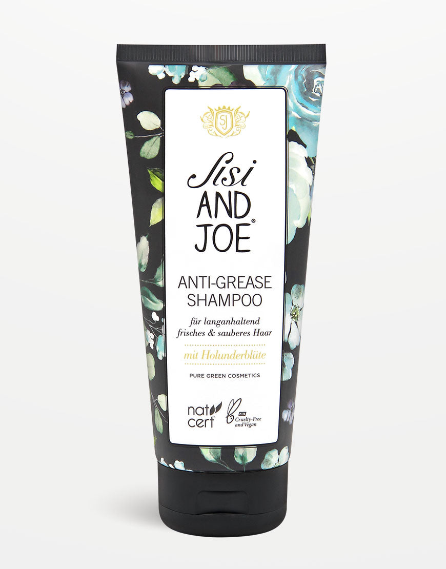 Sisi and Joe Anti-Fett-Shampoo mit Apfelextrakt und Holunderblütenextrakt in einer Tube, zertifiziert vegan, cruelty-free, NatCert, für gründliche Reinigung und langanhaltende Frische.
