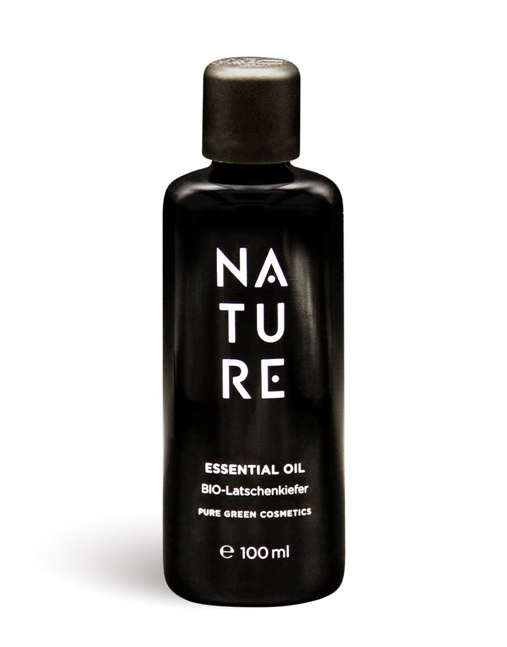 Mattschwarze 100 ml Flasche NATURE Latschenkiefer-Öl mit reinem Latschenkieferöl, waldigen Nadelnoten für wohltuende Aromatherapie, bio und vegan, hergestellt in Österreich.