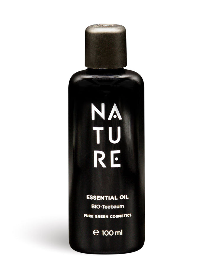 NATURE Teebaum-Öl, 100 ml Flasche, BIO-Teebaum, PURE GREEN COSMETICS. Beruhigende, hautreinigende Aromatherapie, bio und vegan, aus kontrolliert biologischem Anbau, hergestellt in Österreich.